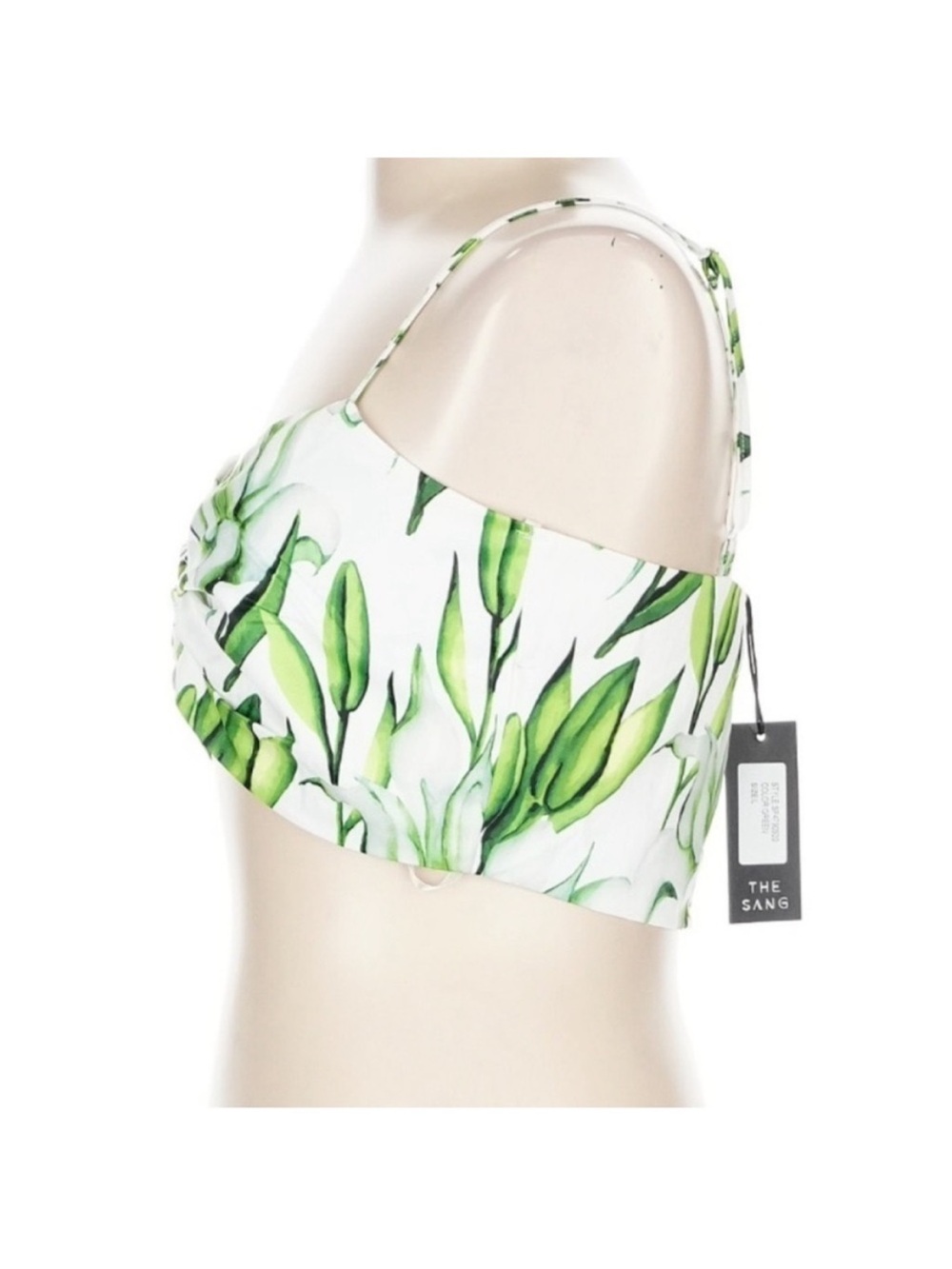 The Sang Tropical Leaf Print Cutout Crop Top Green White Vacation Resort L NWT - Picture 4 of 6